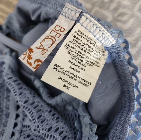 Becca High-Neck Illusion Crochet One-Piece Swimsuit Baby Blue Color Size M - Picture 5 of 11